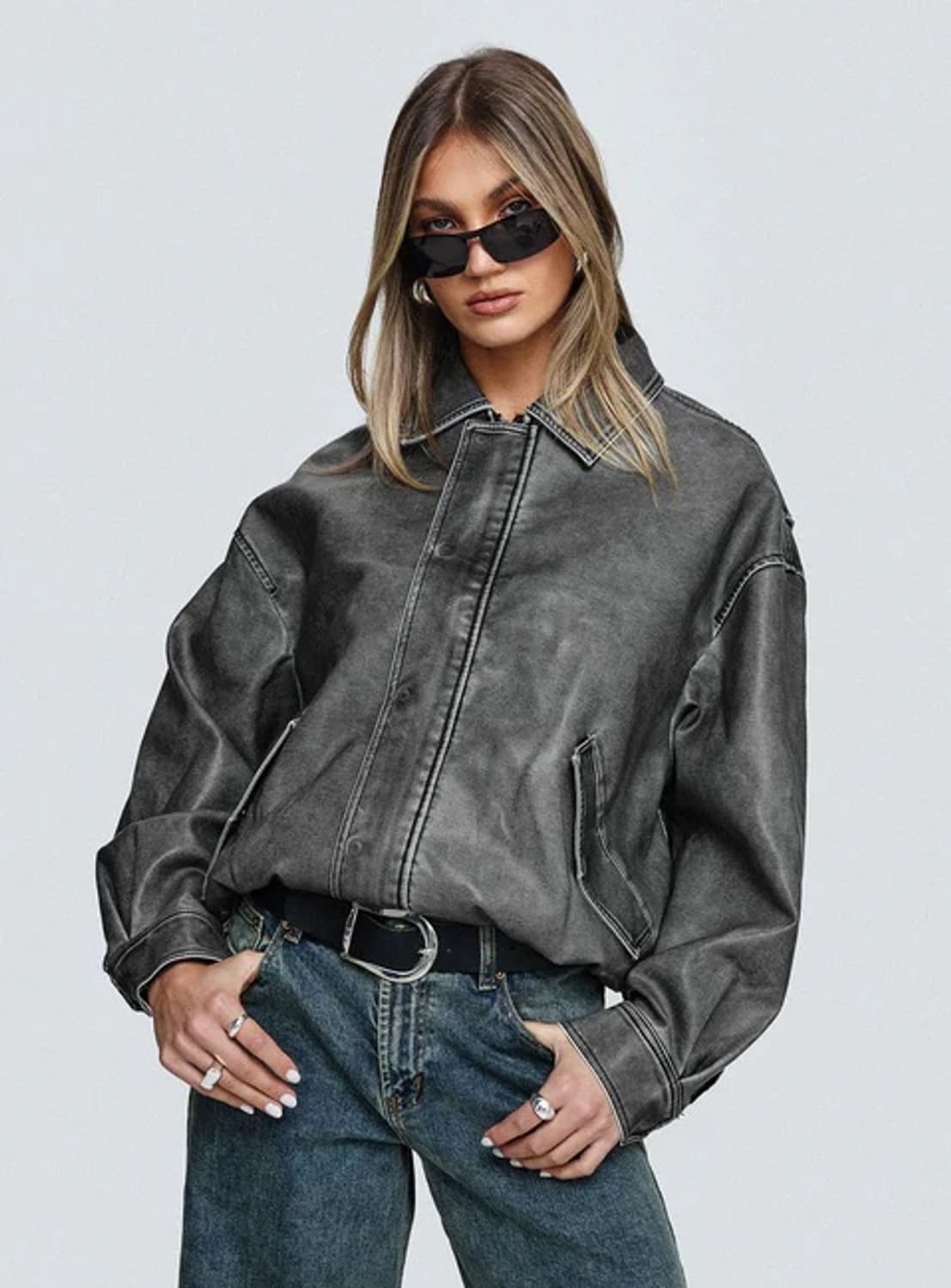 Lioness kenny leather bomber jacket 그레이 상품이미지1