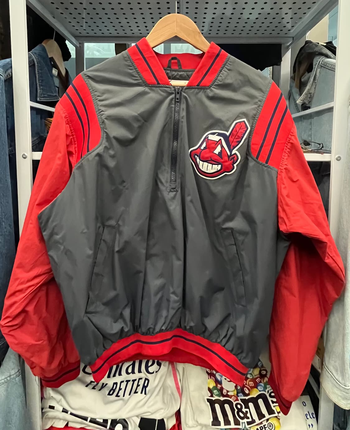 90s 마제스틱 클리블랜드 인디언스 바람막이 점퍼 레드/그레이 상품이미지1