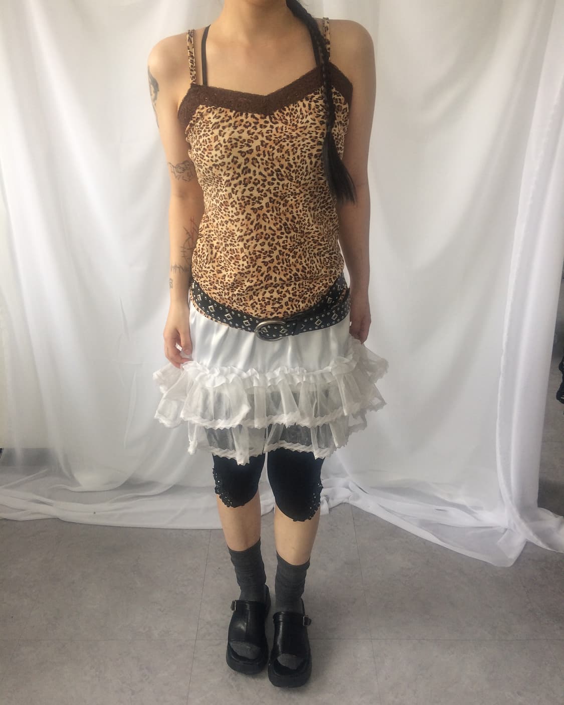 Lace trimming leopard pattern sleeveless 상품이미지1