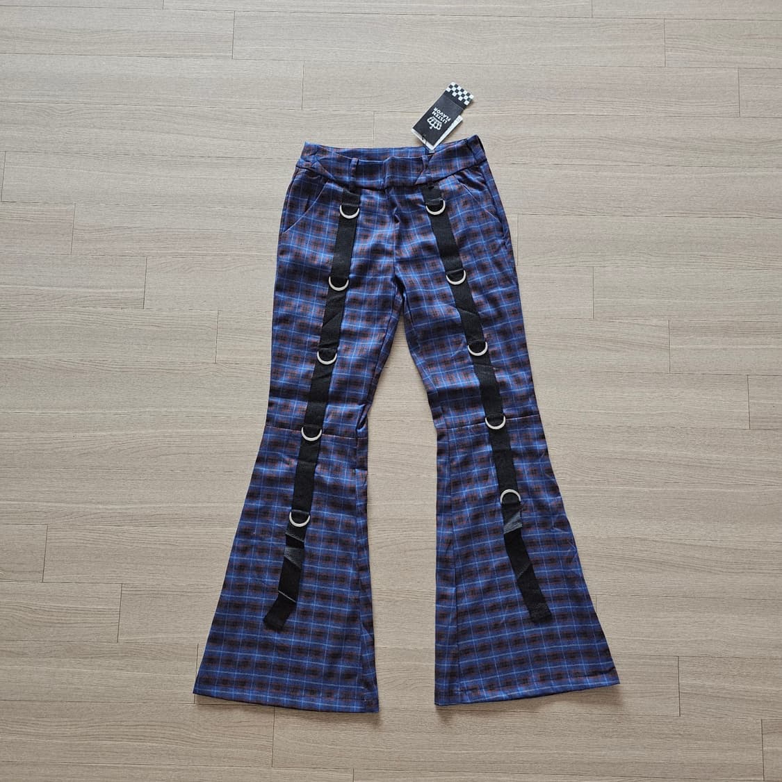 M 새제품) LISTEN FLAVOR 펑크 체크 플레어 부츠컷 바지 여자 상품이미지1