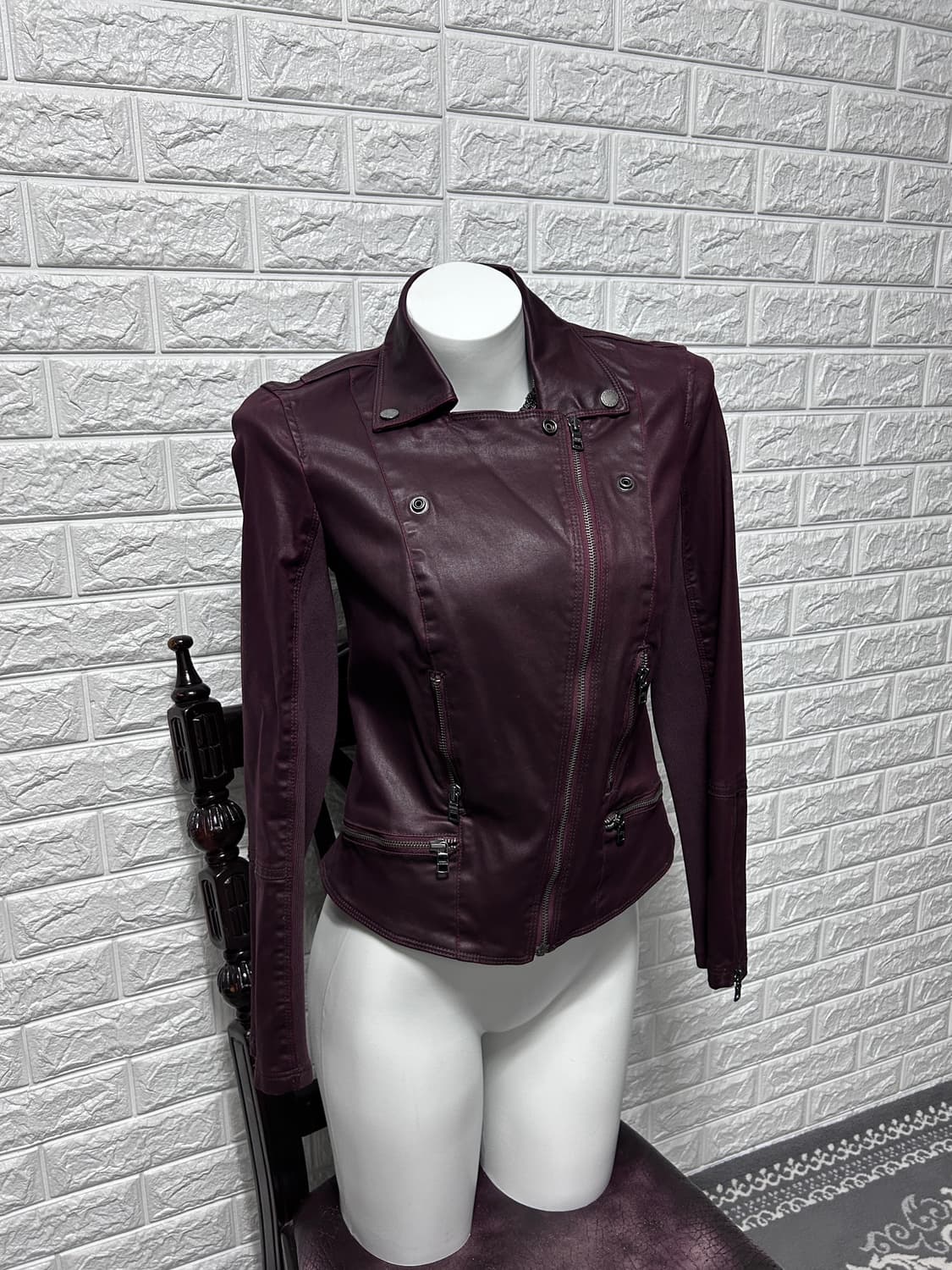 아르마니 코티드 버건디 라이더 자켓 상품이미지1