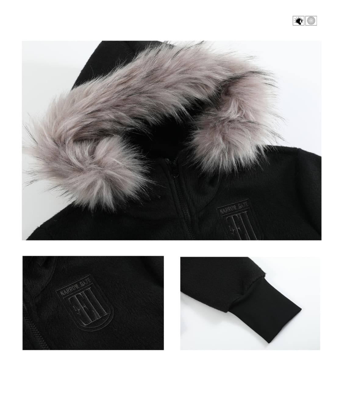 비액세스 [NO E MOSEN] 후드 퍼 블랙 크롭 후드집업 상품이미지2