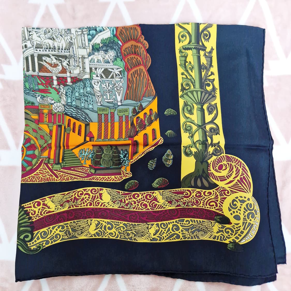 에르메스 까레 90 희귀 스카프 L' Atlantide 블랙 오렌지 레드 상품이미지6