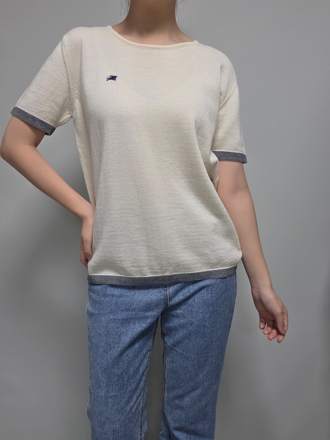 Burberrys / 아이보리 라운드 배색니트 (Black Stripe) 상품이미지8