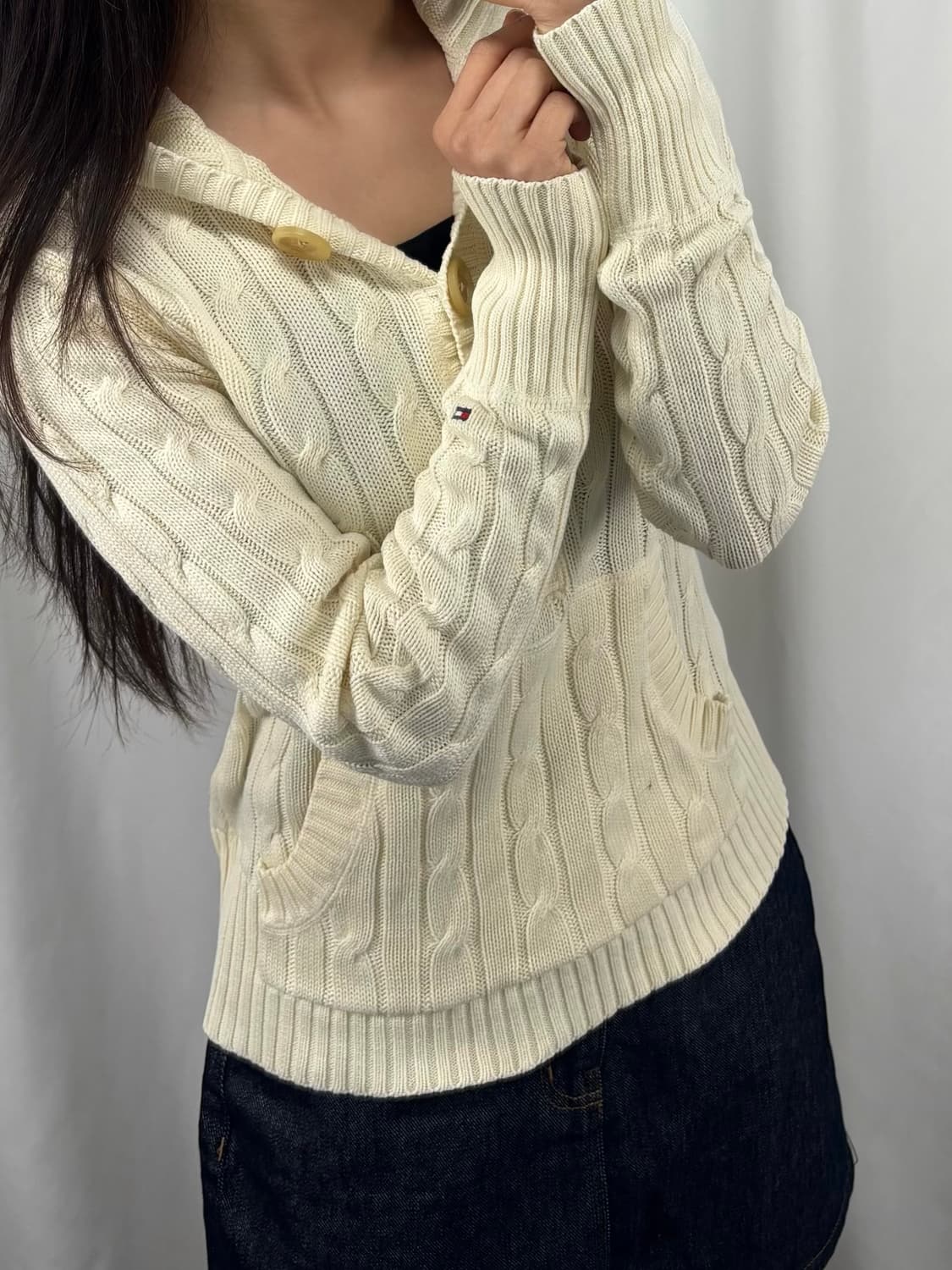 타미힐피거 아이보리 니트 후드 상품이미지1