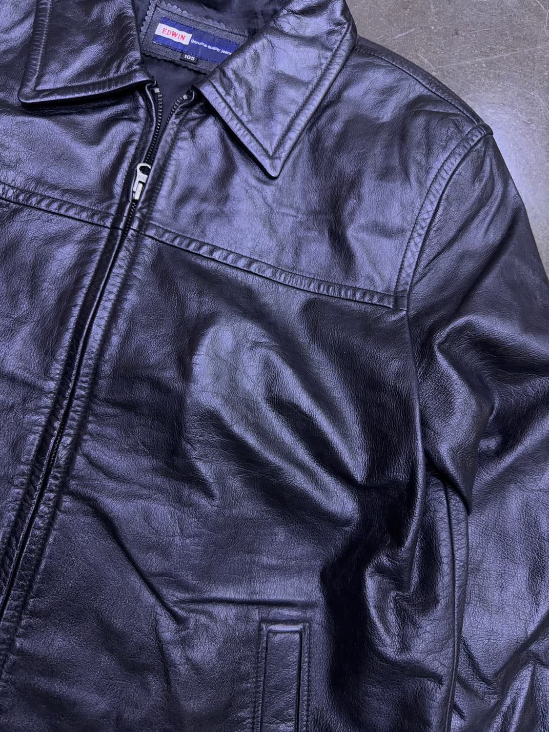 에드윈 빈티지 소가죽 레더 싱글 집업 자켓 블랙 105 상품이미지5