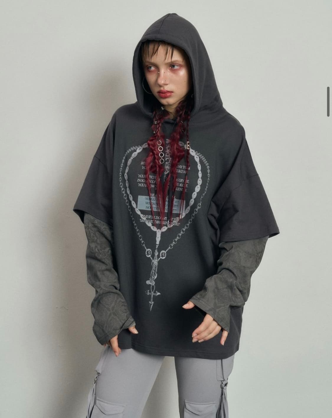 배디 Necklace Layered Hoodie Charcoal 상품이미지1