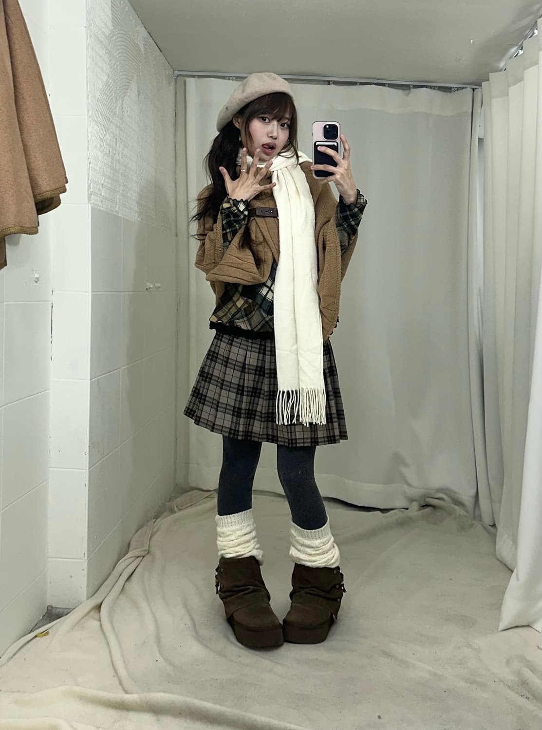 베이지 케이프 코트 니트 모리걸 겨울 코디세트 상품이미지2