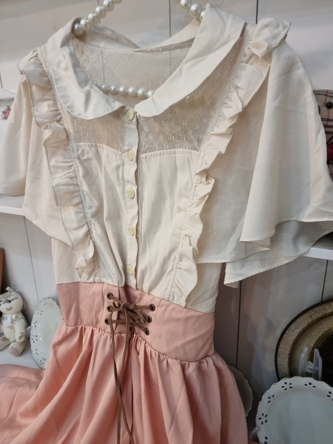 Ank Rouge(앙크루즈) 살구핑크 프릴 코르셋 원피스 상품이미지2