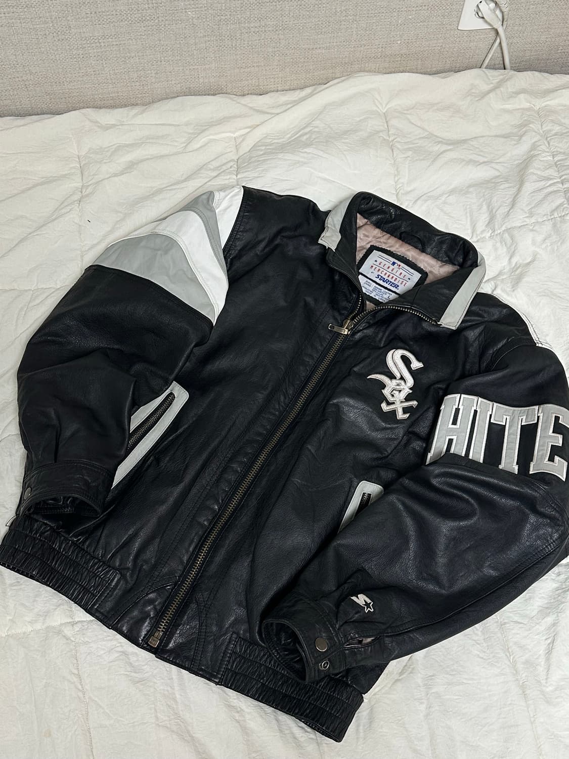 90s 스타터 시카고 화이트 삭스 메이저리그 가죽자켓 점퍼 라지 상품이미지1