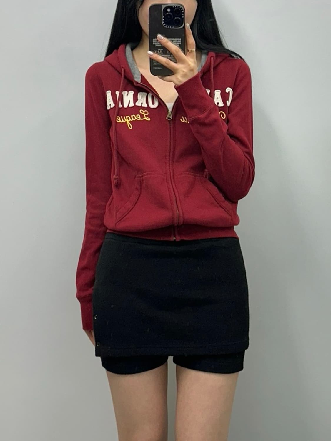 후아유 y2k 와투케 버건디 후드집업  상품이미지1