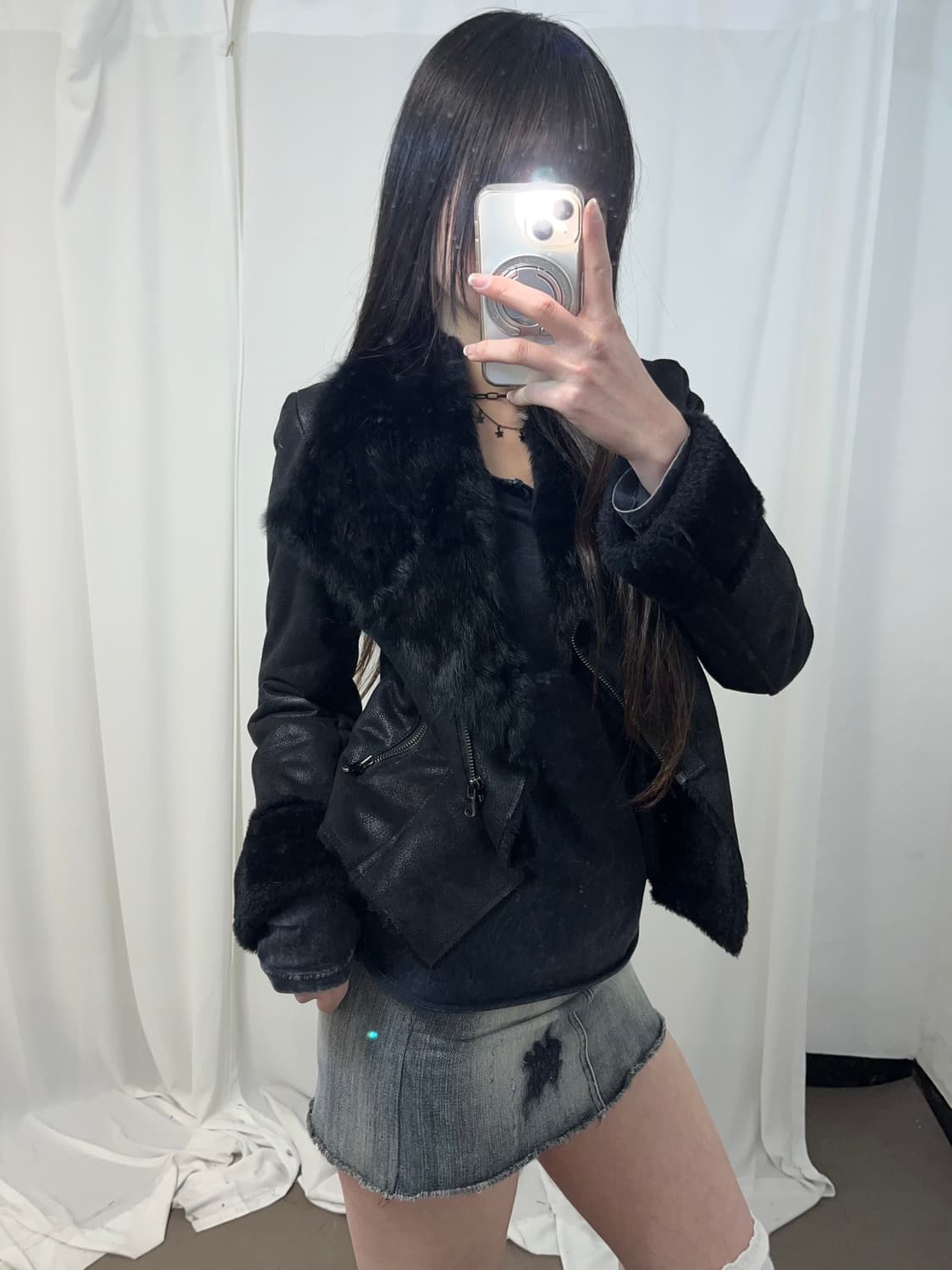 블랙 래빗퍼 무스탕 상품이미지1