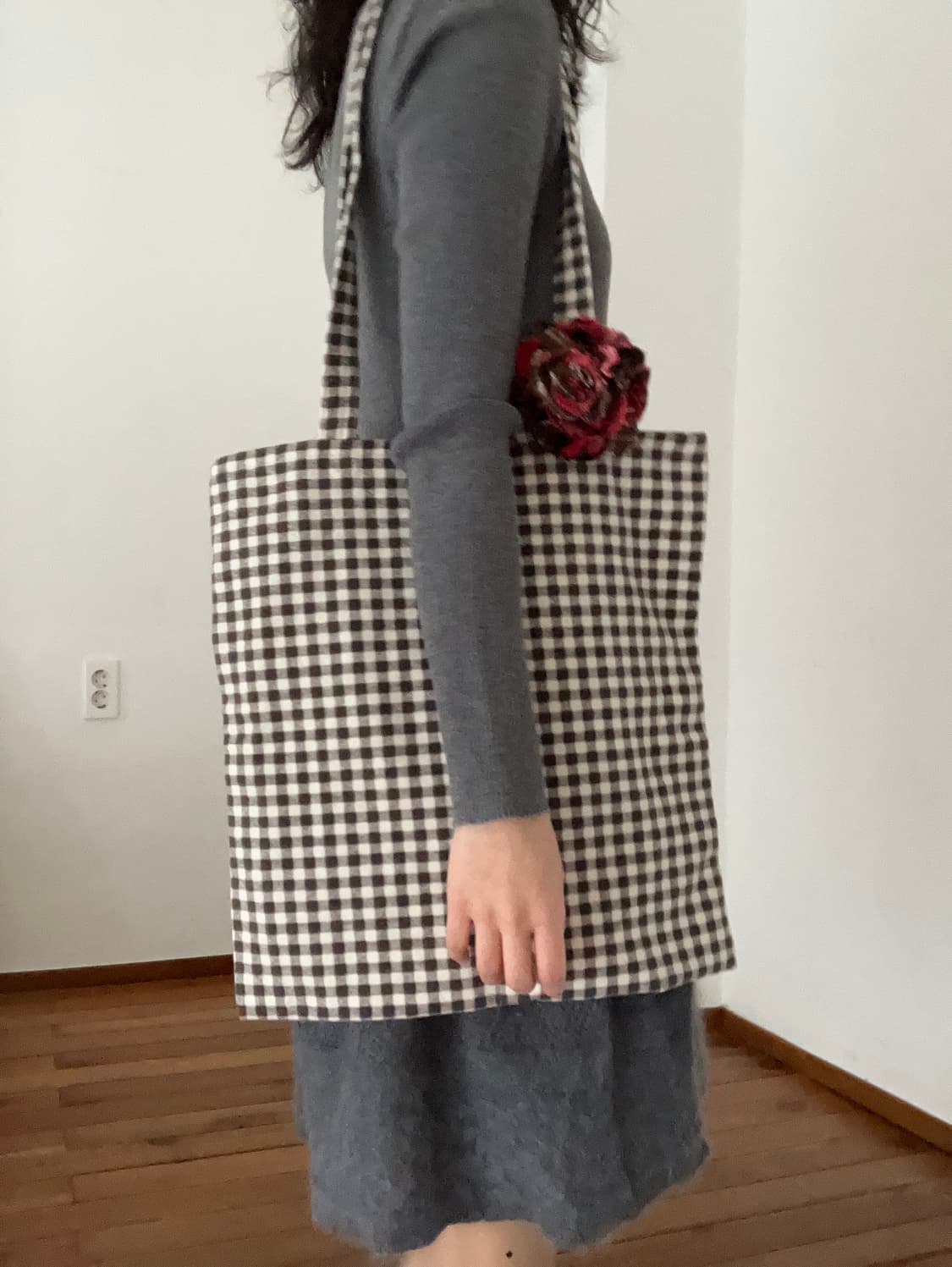 브라운 체크 에코백 상품이미지6