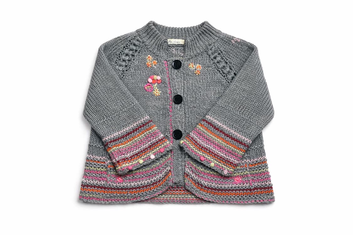 JPN 일본 모리걸 빈티지 플라워 자수 스트라이프 디테일 니트 가디건 상품이미지1