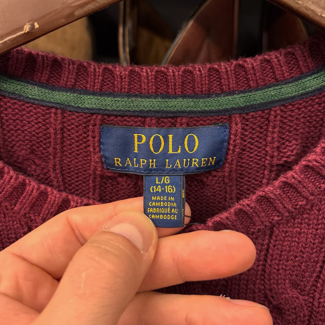 신형라벨 폴로 랄프로렌 크루넥 케이블 코튼니트 스웨터 버건디 N993 상품이미지7