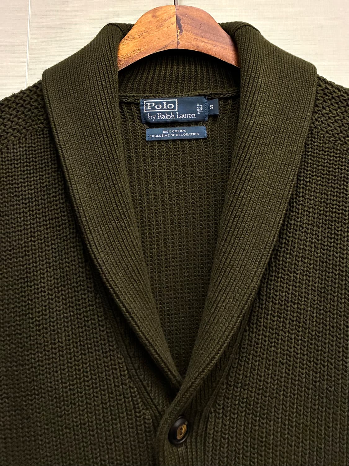 (S/100)POLO 폴로랄프로렌 코튼 숄카라 가디건 카키그린 상품이미지3