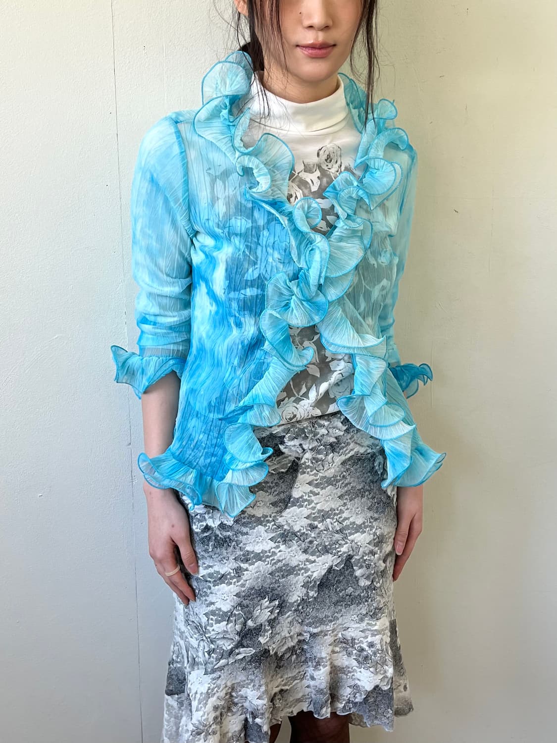 Japan vtg 러플 블라우스 가디건 상품이미지5