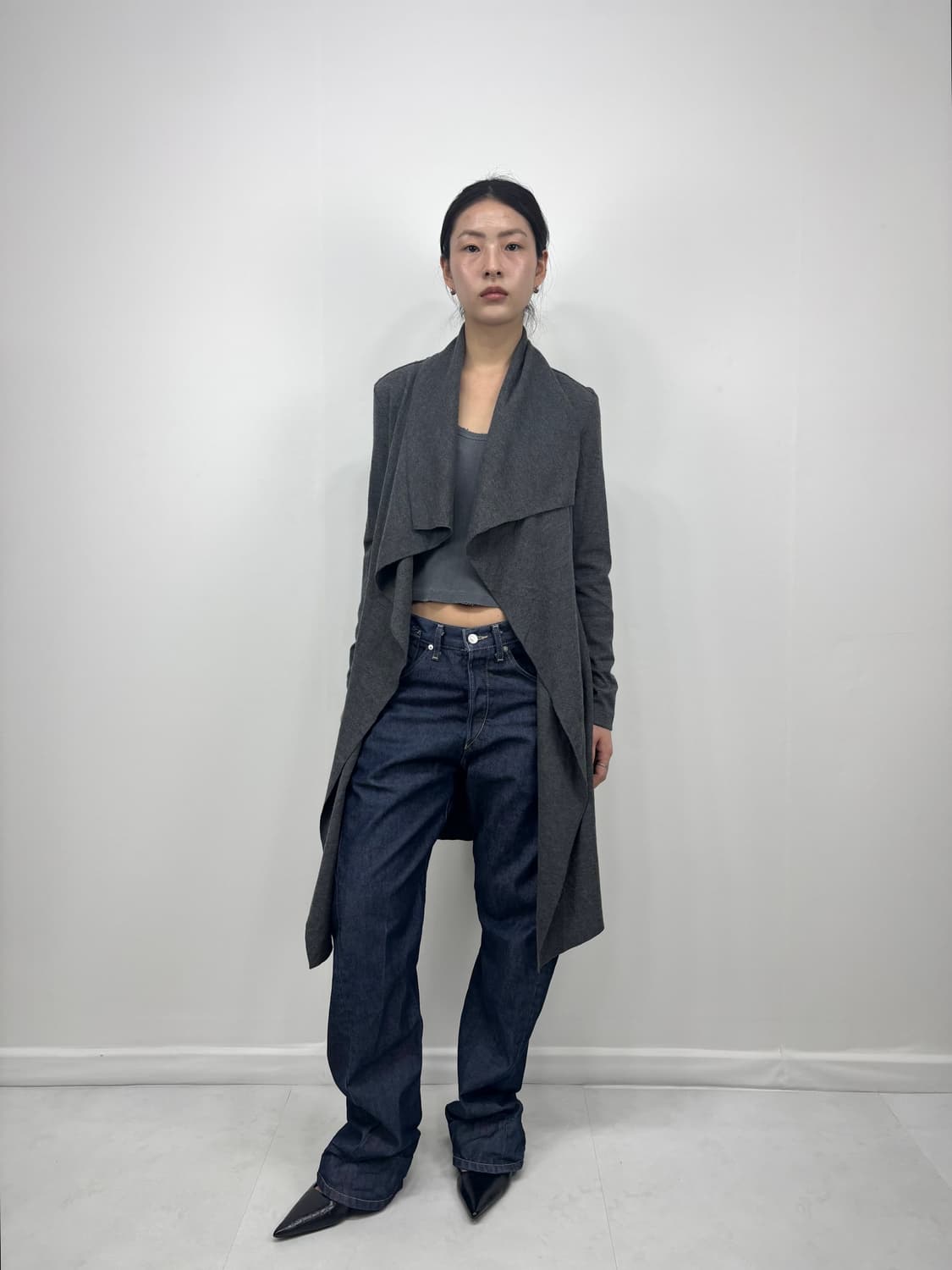 Leeeker gray drape long cardigan 상품이미지3
