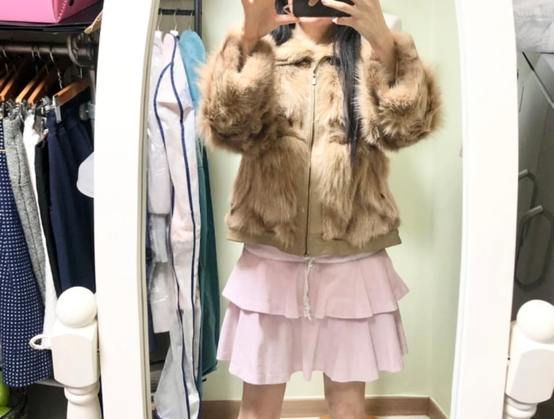 연한 카멜색 천연 폭스 집업 55~66 상품이미지1