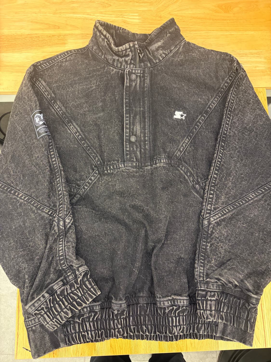 [M]스타터 워싱 흑청데님 하프집업 상품이미지1