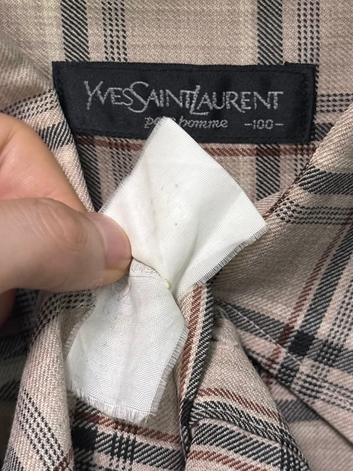 입생로랑 ysl 빈티지 체크 셔츠 남방 아이보리 베이지 블랙 오버 100 상품이미지7