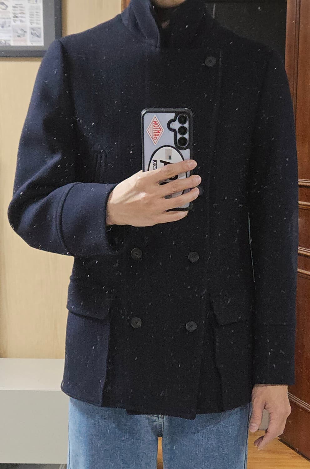 (착샷) 노앙 피코트 울 코트 네이비 상품이미지7