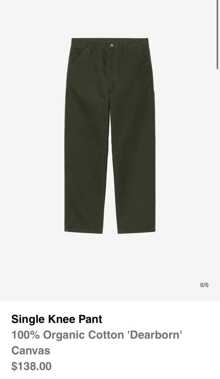 칼하트윕 싱글니 워크팬츠 올리브 28X30 상품이미지6