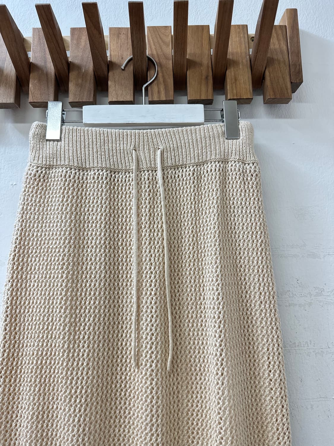 일본빈티지 아이보리 썸머 니트 레이스 짜임 밴딩 롱 스커트  상품이미지2