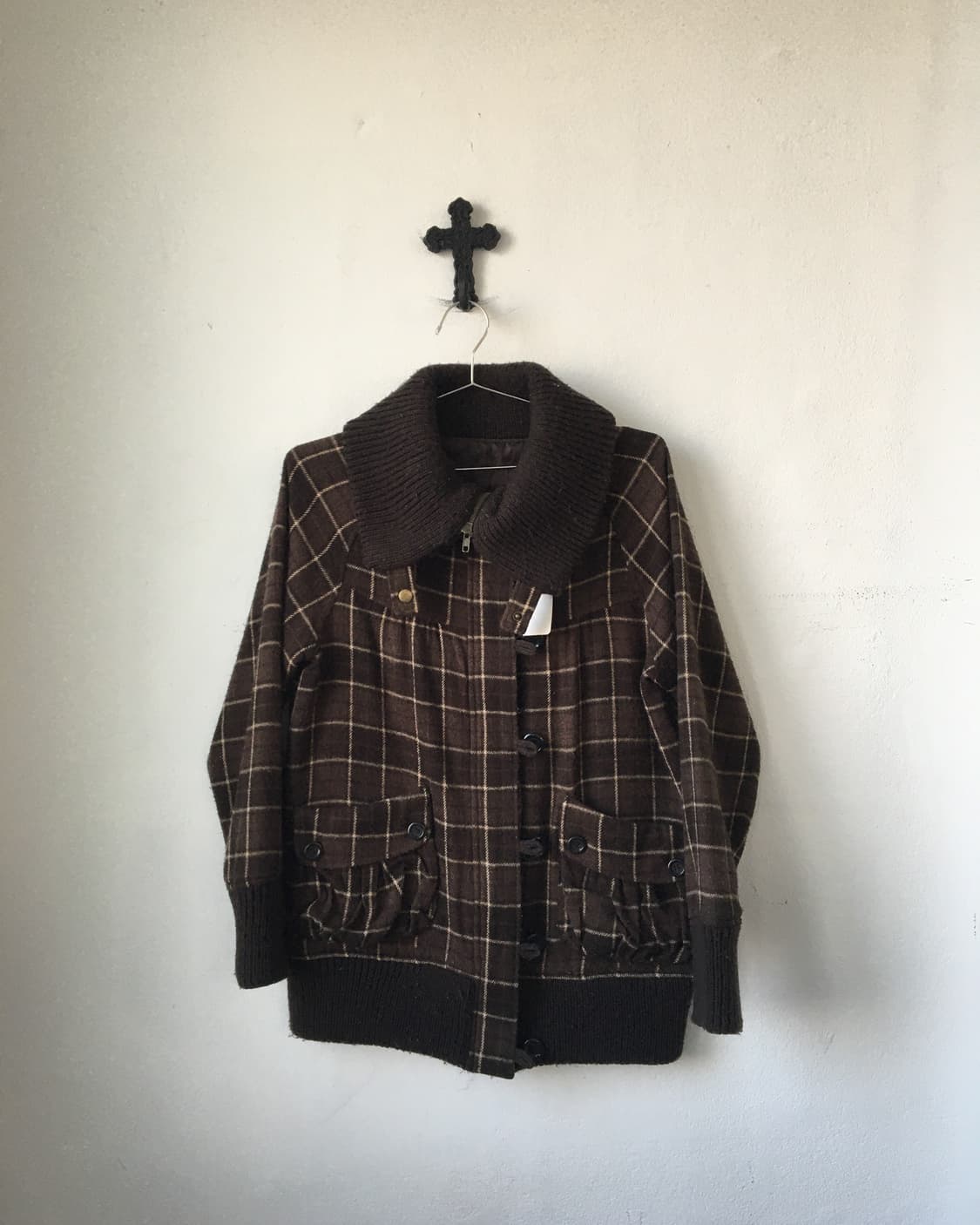 Thick neck point check pattern woolen ja 상품이미지2