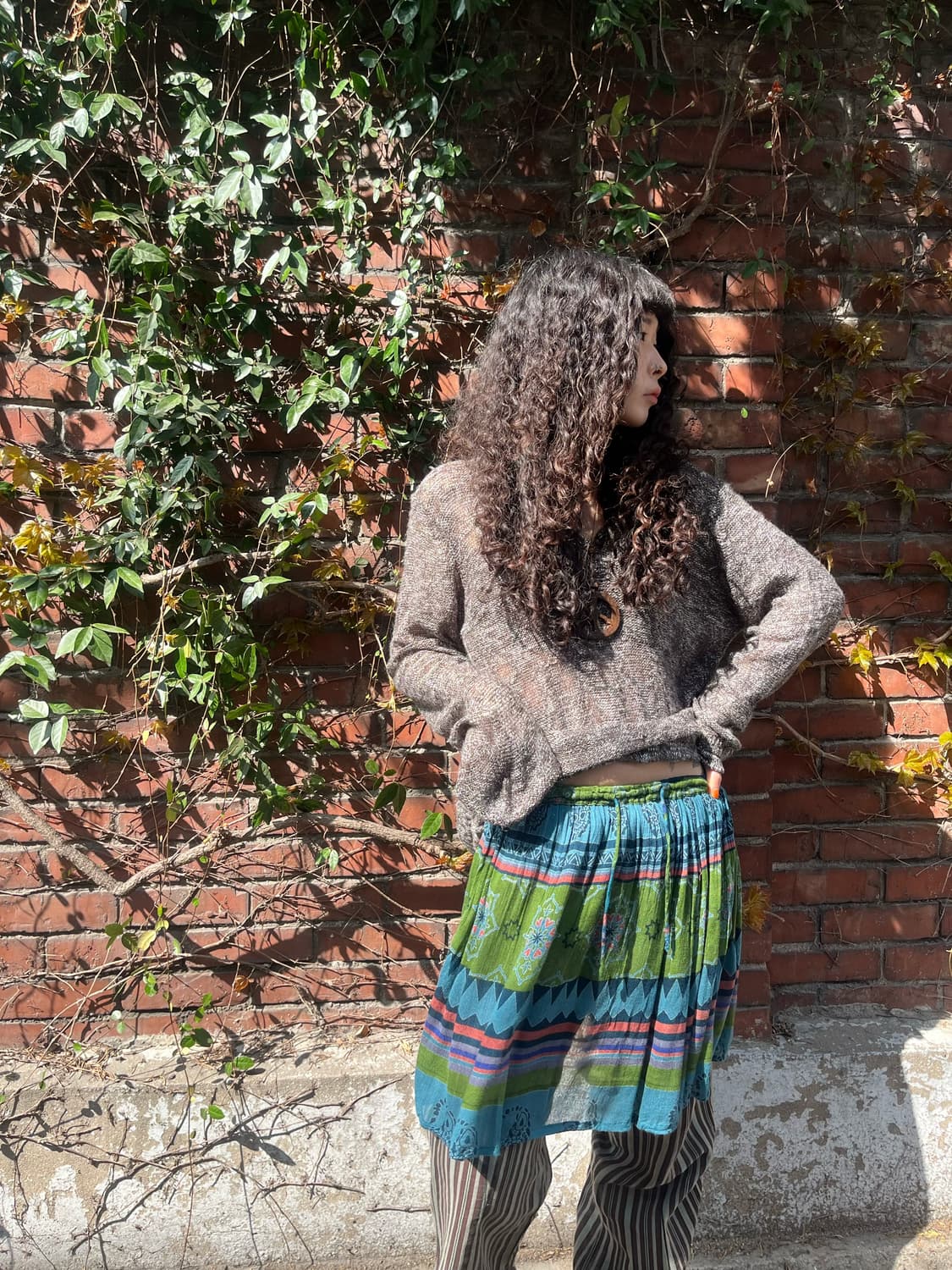 히피 에스닉 패턴 미디 스커트 상품이미지1