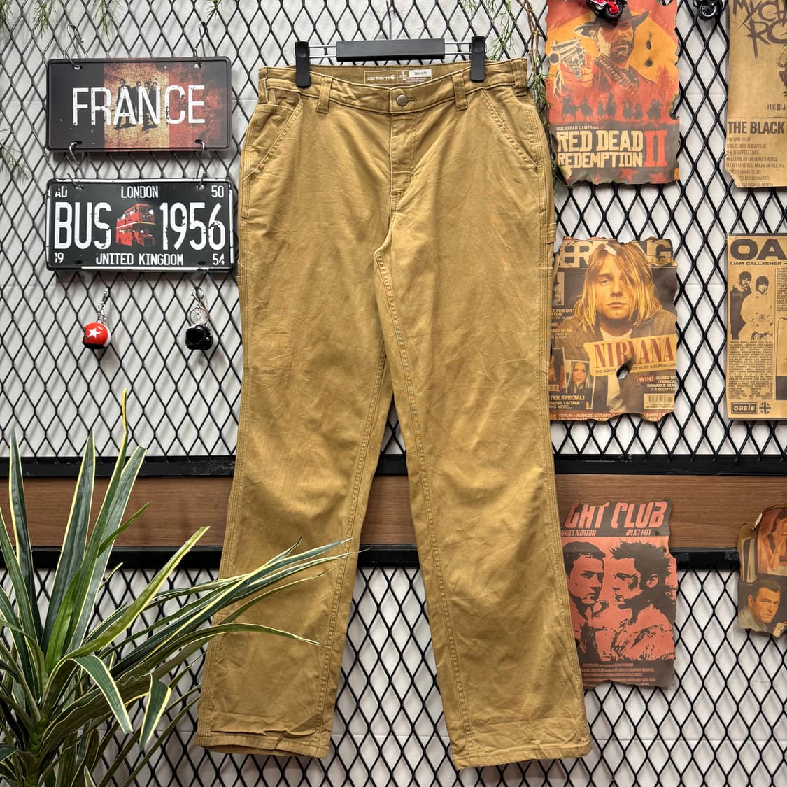 칼하트 루즈핏 덕 카펜터 워크 팬츠 후면 포켓 로고 포인트 브라운 상품이미지1