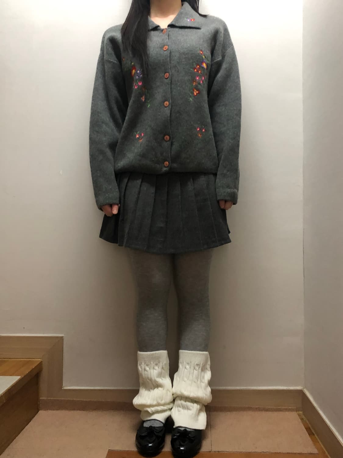 빈티지 그레이 플라워 자수 니트 가디건 상품이미지7