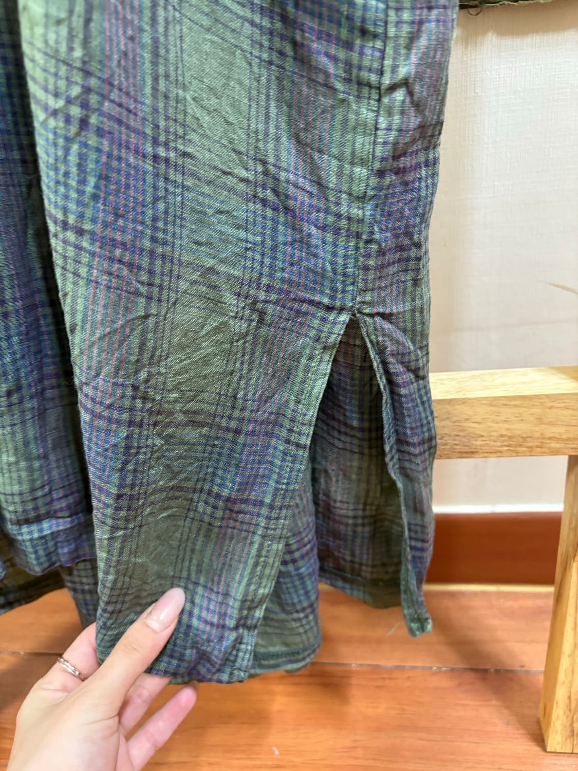 히피 모리 하구미 카키 패턴 디테일 레이어드 원피스 상품이미지8