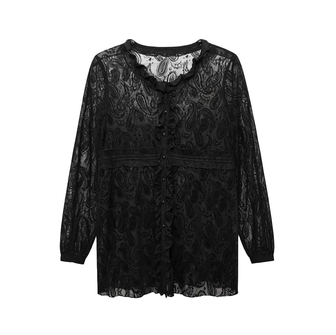 JPN VINTAGE 페이즐리 올오버 시스루 원피스 레이스 프릴 디테일 상품이미지1