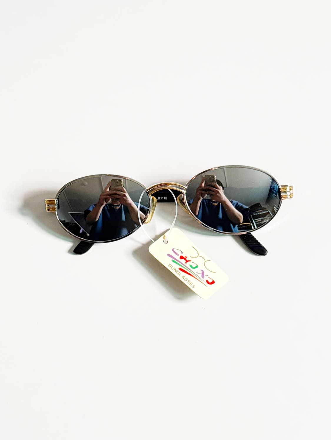 90s CHINI 건메탈 골드 슬림 오벌 메탈 빈티지 선글라스 상품이미지2