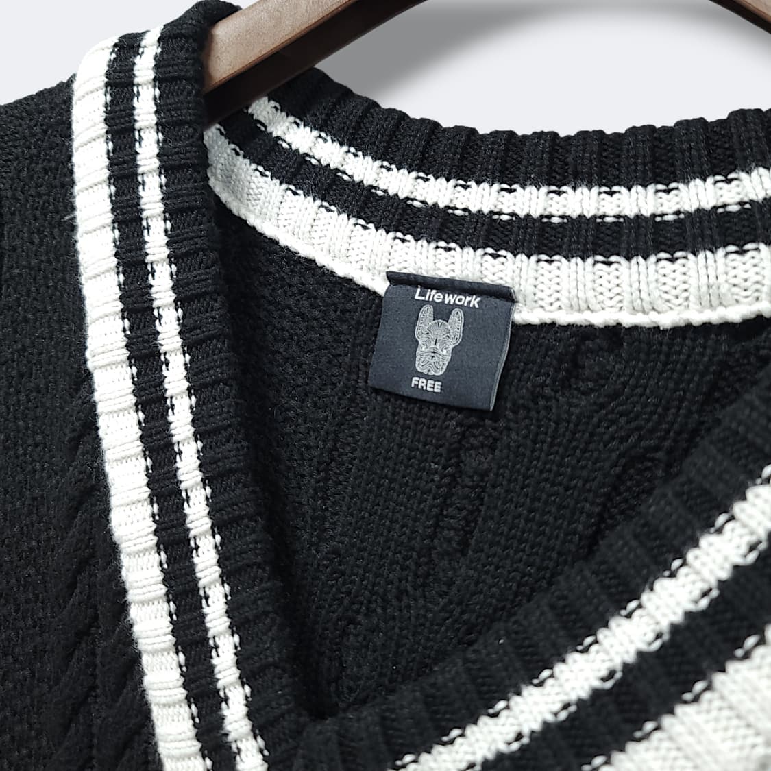 [2XL] 라이프워크 블랙 오버핏 케이블 브이넥 니트 조끼 상품이미지7