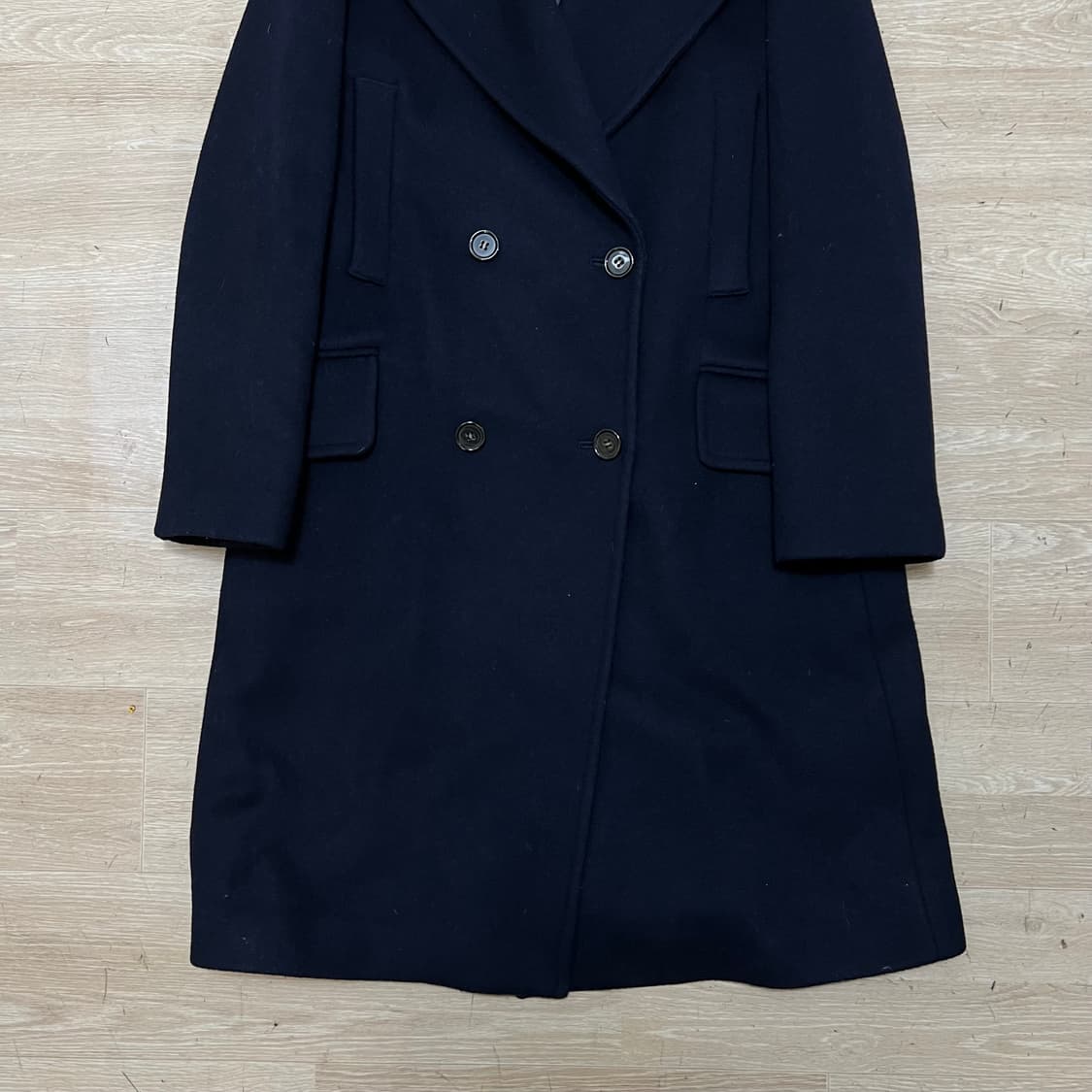 메리고라운드 여성 울 블렌드 더블 브레스티드 롱코트 [네이비] FREE 상품이미지3