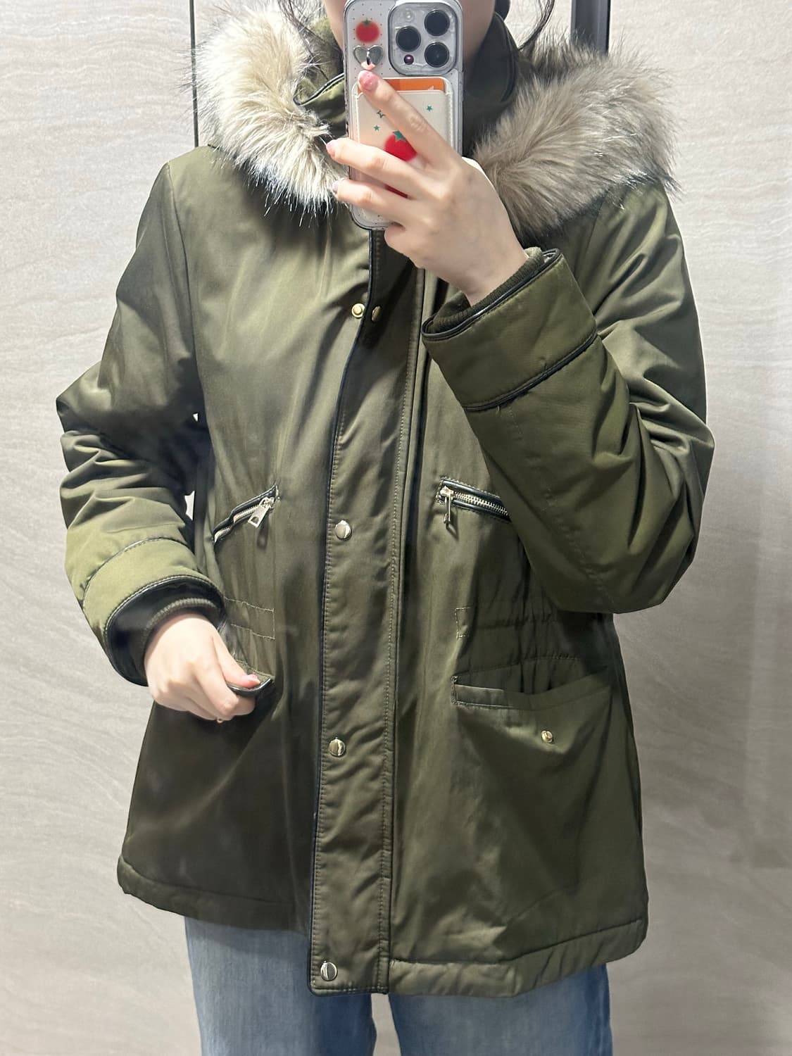 자라 퍼 후드 야상 파카 / 카키 상품이미지1