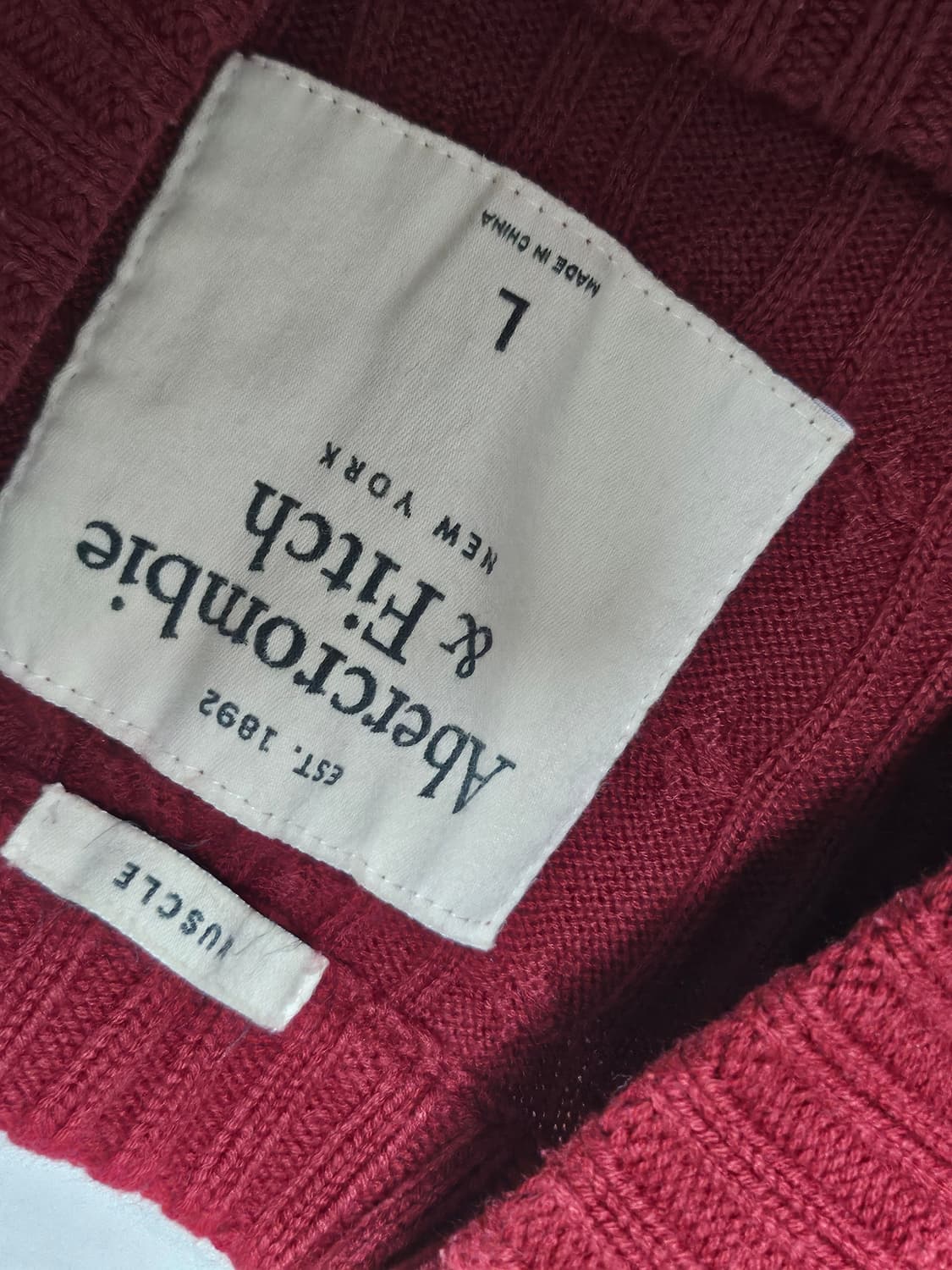 아베크롬비 딱붙핏 케이블 니트 꽈배기 니트 버건디 L 상품이미지6