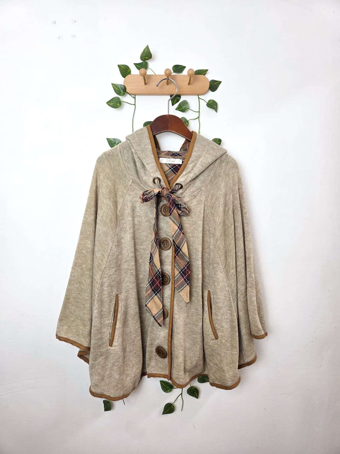 체크 리본 케이프 가디건 상품이미지1