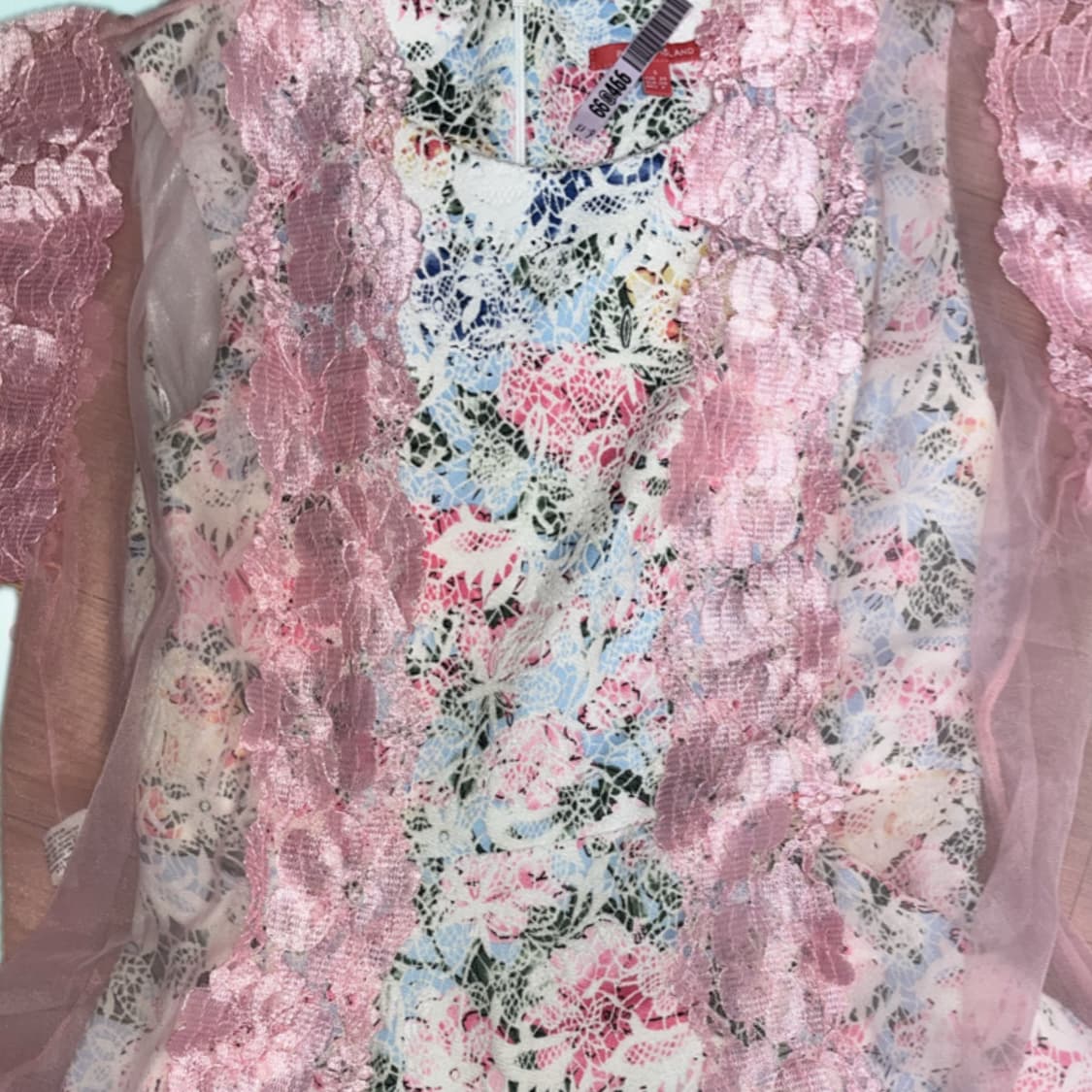 플라워 패턴 민트 원피스+핑크 레이스 볼레로 히메 갸루 모리걸 y2k 상품이미지3