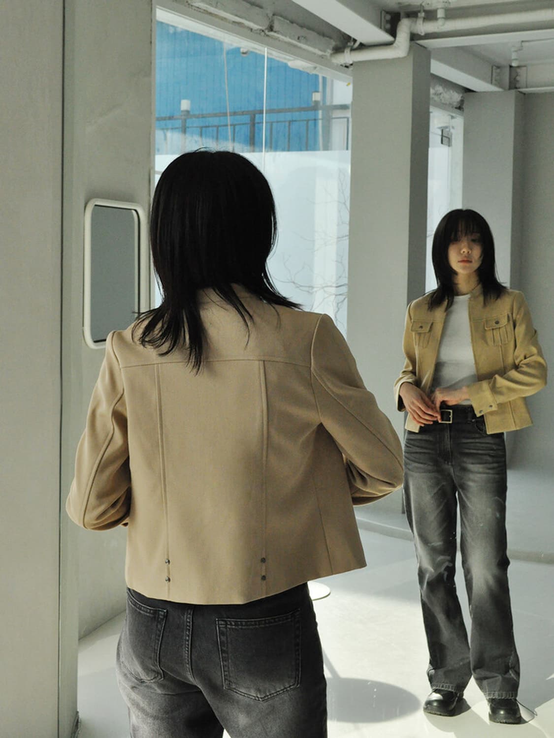 TUDE PINTUCK RIVET JACKET BEIGE 상품이미지2