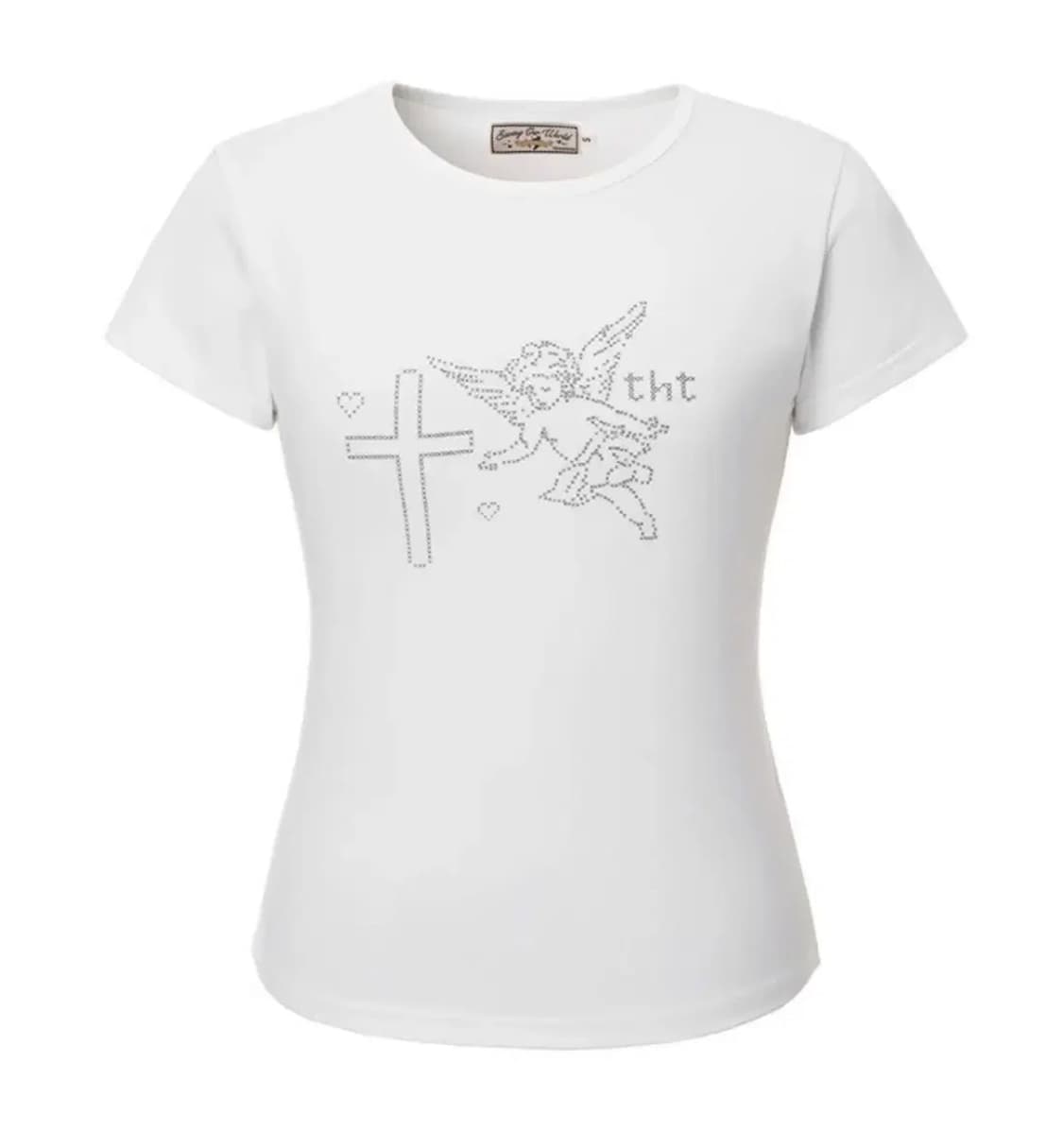 쓰리타임즈 픽셀 엔젤 티 화이트 S 상품이미지1