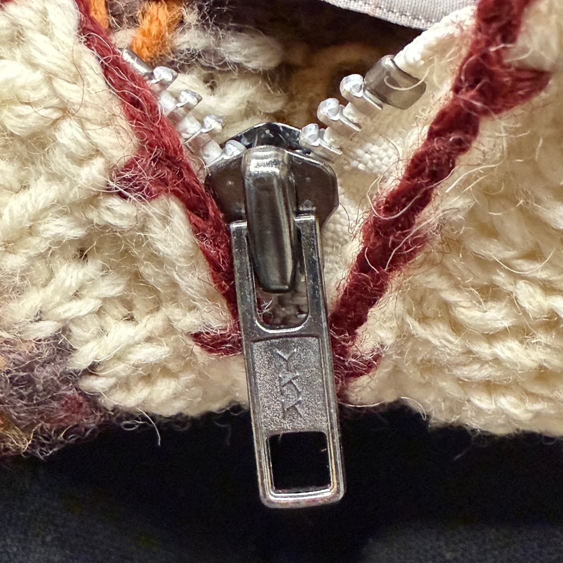 빈티지 모리 패치 패턴 하트 화이트 브라운 베이지 니트 후드집업 상품이미지5