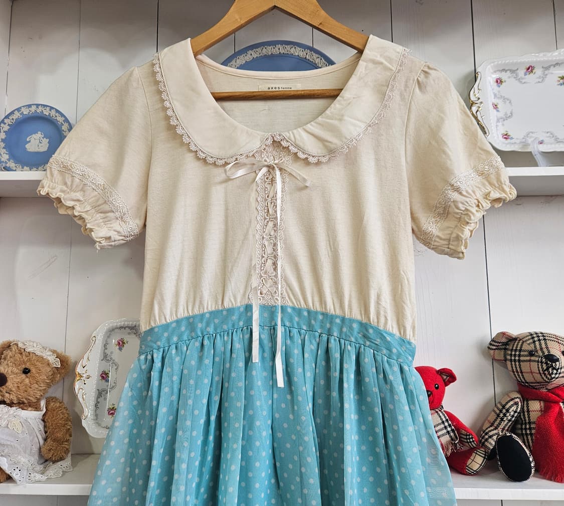 Axes Femme) 마카롱 하늘색 도트 레이스 상품이미지3