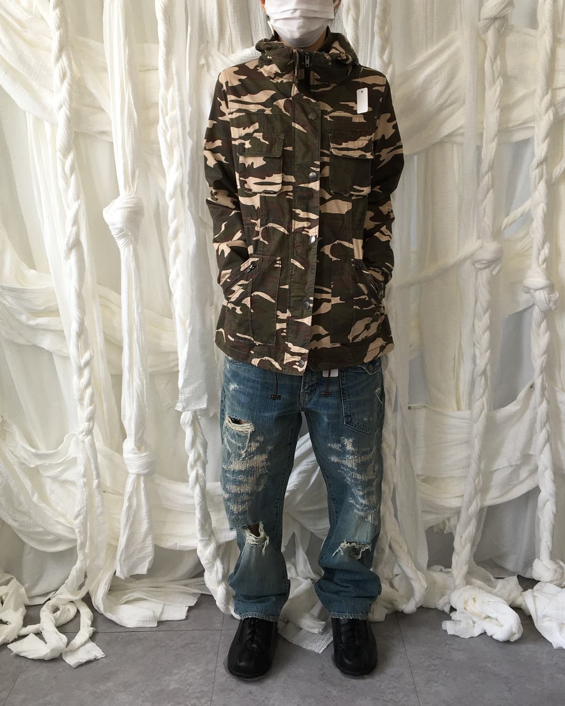 Camo pattern high neck jacket 상품이미지1