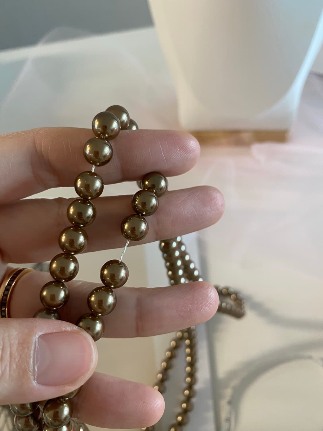 빈티지 브론즈 펄 롱 네크리스 (반길이 53cm) 목걸이  상품이미지5