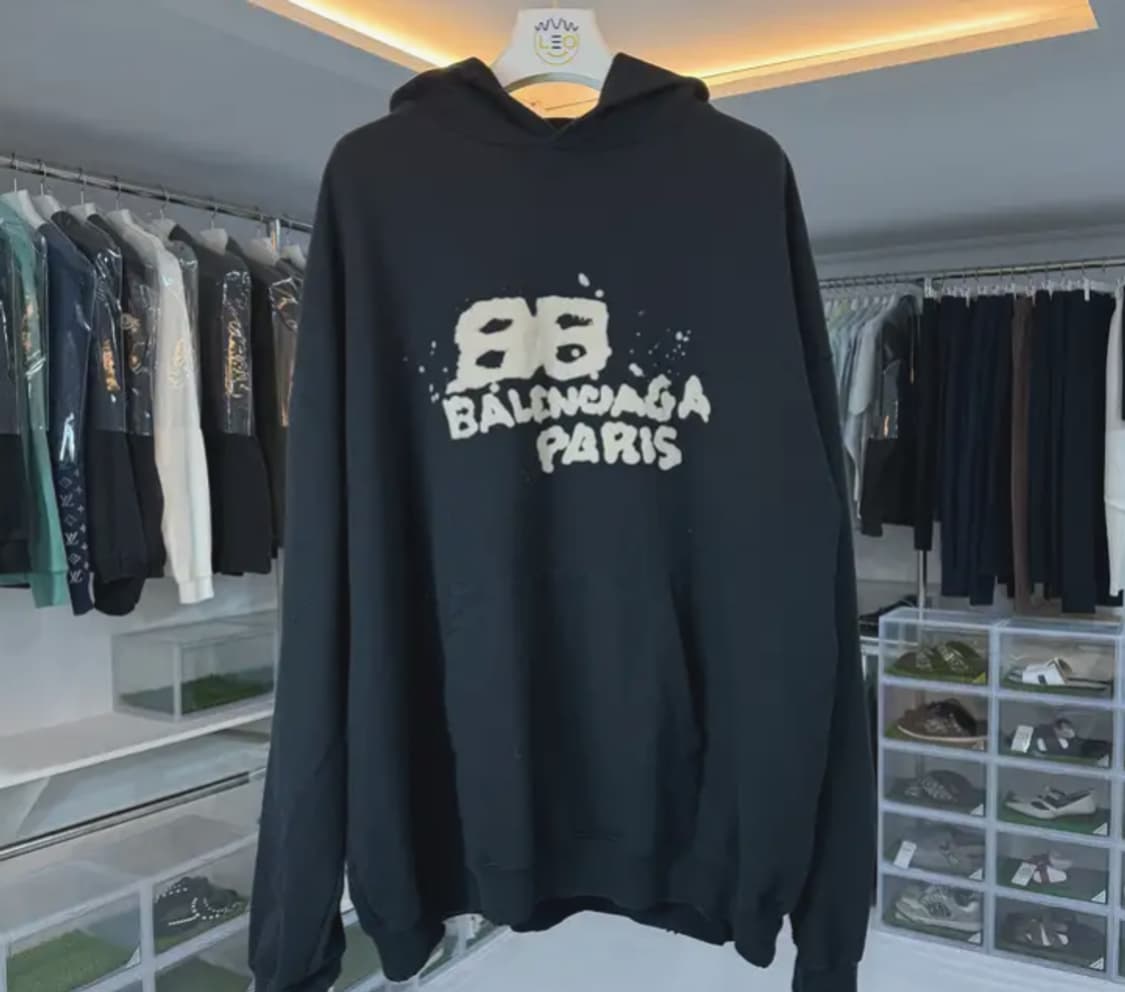 [정품] 발렌시아가 BB 로고 그래피티 후드 블랙 S 상품이미지1