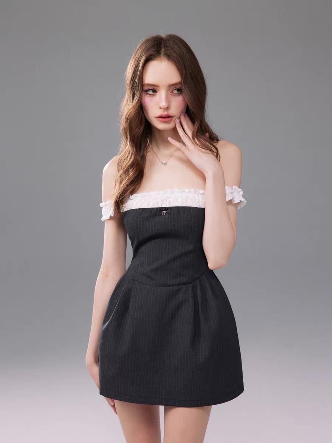 오프숄더 셔링 미니원피스 S 상품이미지2