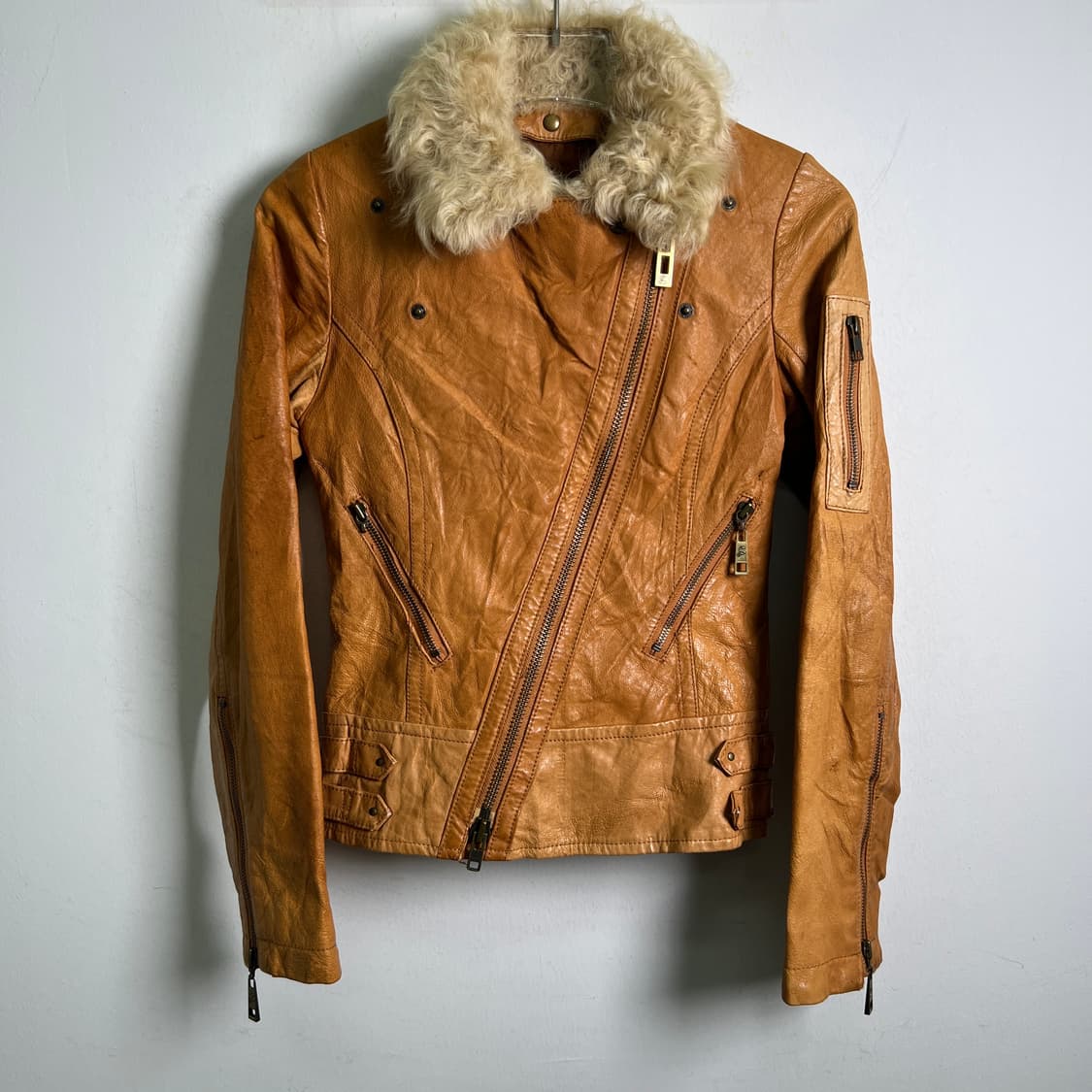 Spiral Girl 스파이럴걸 퍼 가죽 라이더 자켓 S 상품이미지4